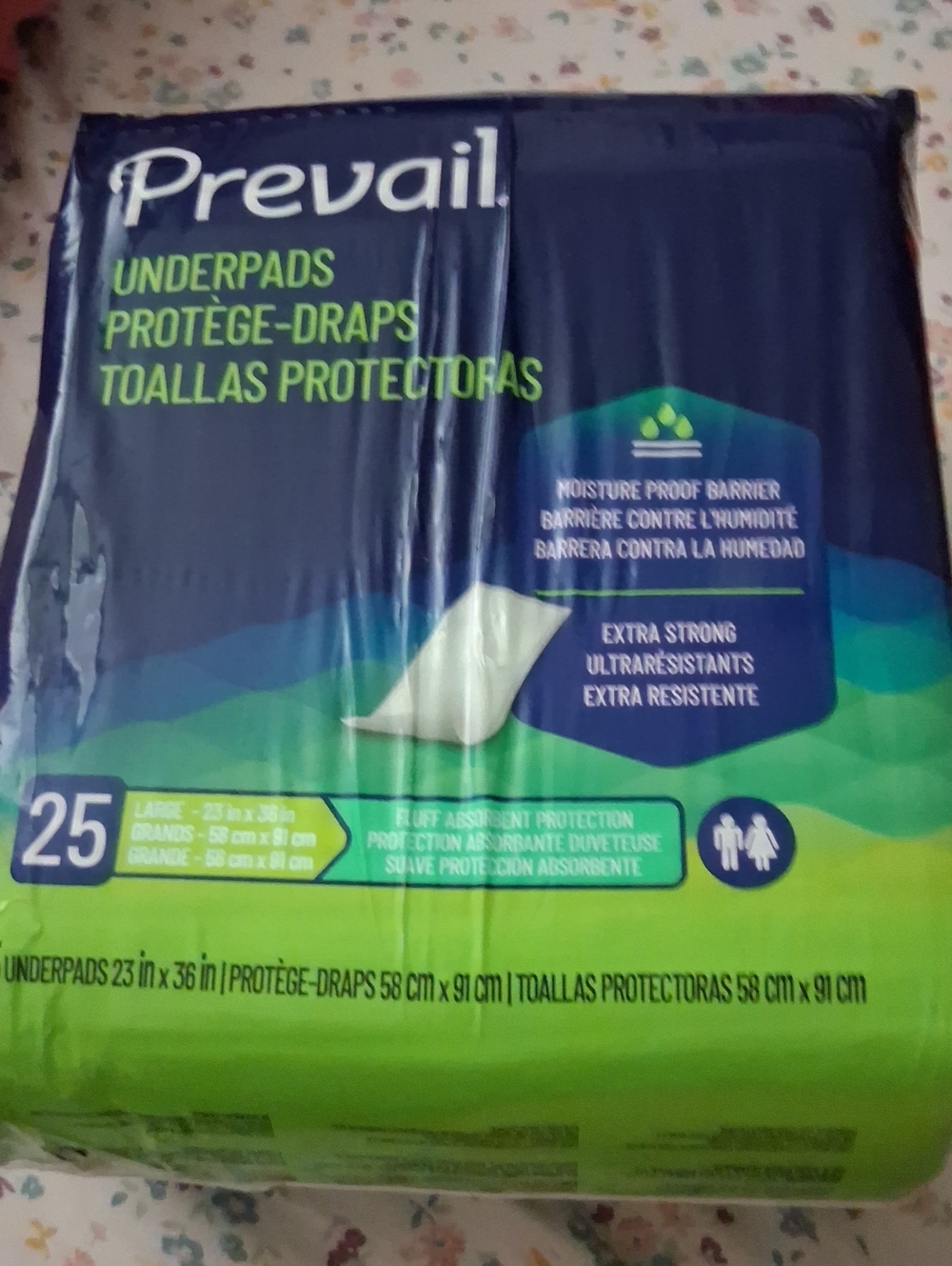 6 Pkgs Prevail Extra Strong Underpads - Blue & Green - 25 Count